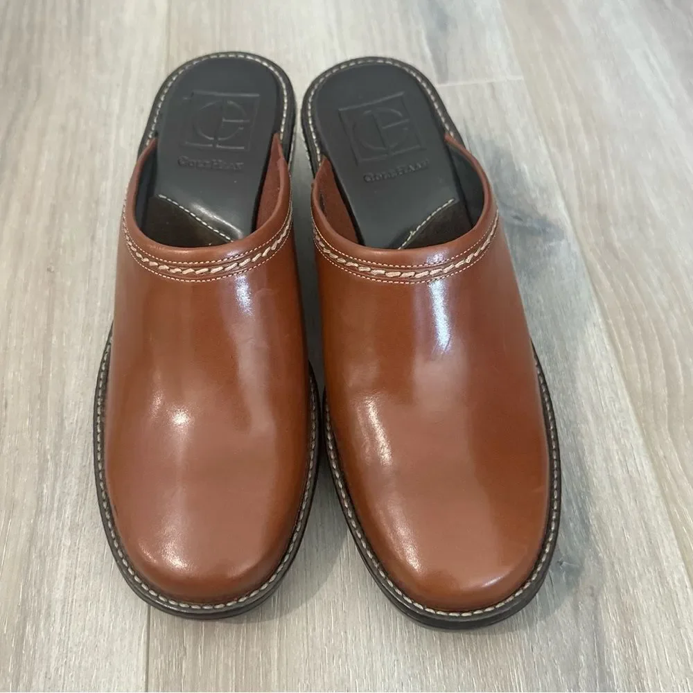 Cole Haan Elyssa Wedge Clogs Slip On Mules Shoes Brown Leather‎ Women’s Size 6
